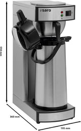 Saro espressomaskine inkl. karaffel med isoleret rustfri stålpumpe – 2,2 l – tilberedningstid ca. 5–6 min – beskyttelse ved kørsel uden vand – 2.069 kW – model THERMO 24