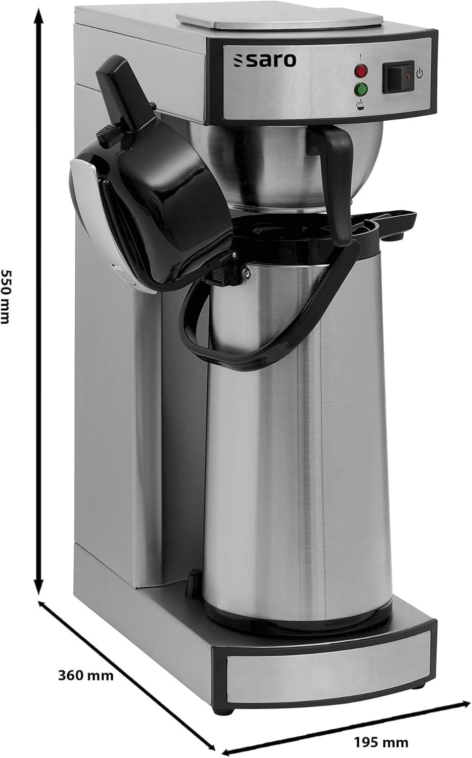 Saro espressomaskine inkl. karaffel med isoleret rustfri stålpumpe – 2,2 l – tilberedningstid ca. 5–6 min – beskyttelse ved kørsel uden vand – 2.069 kW – model THERMO 24