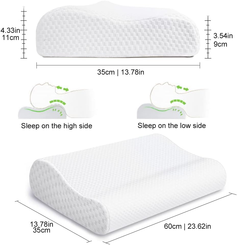 Findigit Health Pude, Memory Foam Pude, Ortopædisk nakkestøttepude til side- og rygsover, Ergonomisk cervikal rygsøjlepude (60 X 35 X 11/9 cm) Cervikal ortopædiske puder Naty Shop