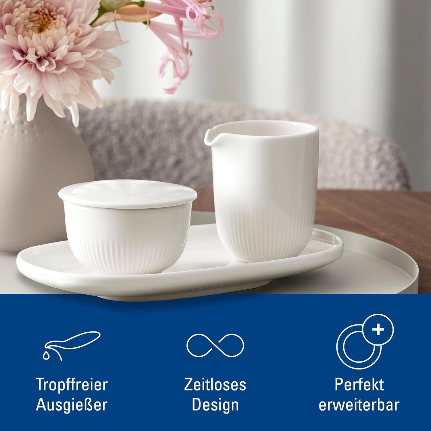 Villeroy & Boch - Afina mælkekrus 170 ml, hvid, tåler opvaskemaskine, tåler mikroovn, mælkekande, kaffetilbehør, keramisk kande, underkop, service, premium porcelæn