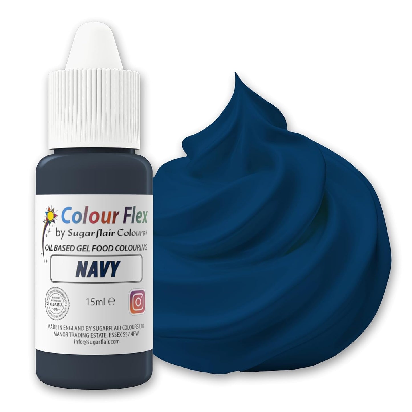 Sugarflair Colourflex oliebaseret fødevarefarve, marineblå, højkoncentreret flydende fødevarefarve, madfarve til smørcreme, chokolade, dej, fondant, glasur og mere - 15 ml