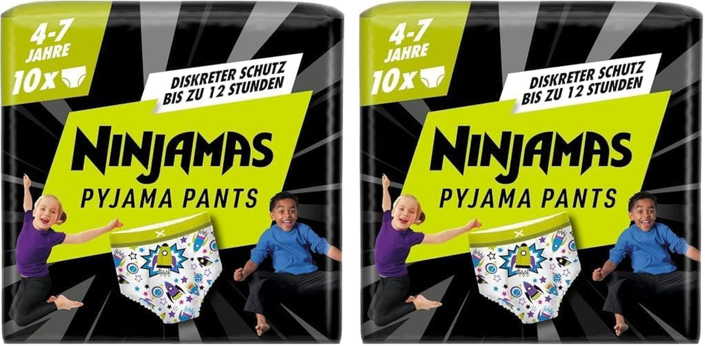 Rumskibspyjamasbukser, 10-pak absorberende natbukser, 7 år, 17 kg-30 kg, lækagebeskyttelse hele natten
