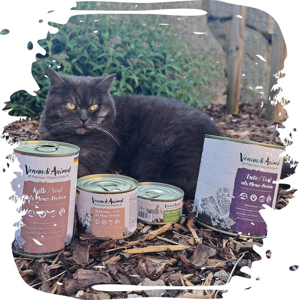 Venandi - Premium våd kattefoder - svinekød som et enkelt protein, 6 x 400 g (pakke med 6), kornfri med ekstra kød