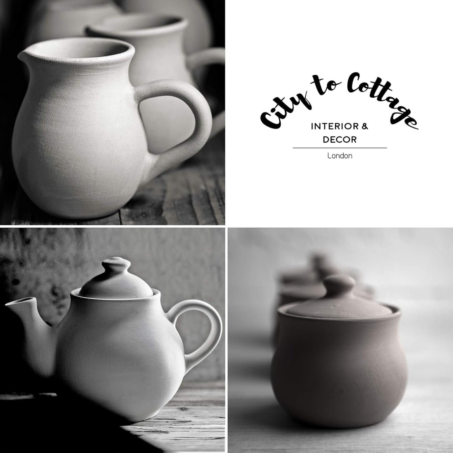 City to Cottage® - stort tesæt | Rød og hvid | Prikker | Håndlavet | Keramisk tekande 1,7 liter, mælkekande, sukkerskål