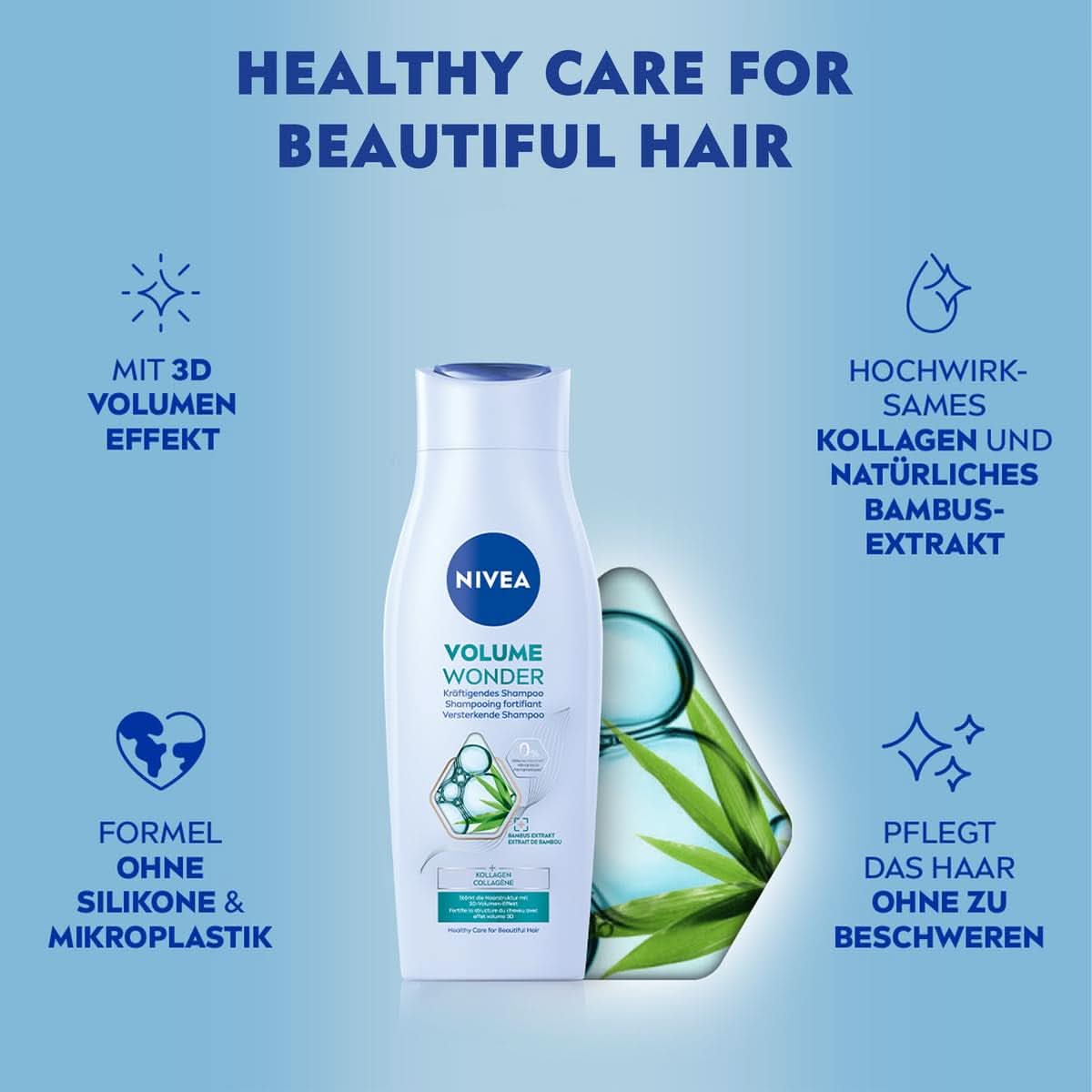 NIVEA Volume Wonder Strengthening shampoo, volumengivende shampoo, 50 ml bruser og bad Naty Shop