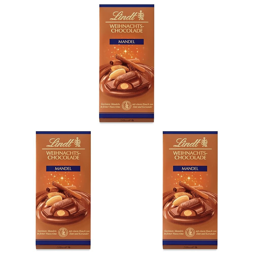 Lindt julemandelchokoladebar | 100 g | Mandler i valnøddecreme overtrukket med den fineste mælkechokolade | julechokoladegave