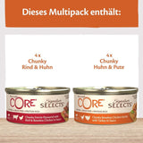 Wellness CORE Signature Selects 8 x 79 g, bland oksekød, kylling og kalkun - våd kattefoder, lækre strimler i sauce, kornfri, naturlig, allergivenlig, højt proteinindhold, højt indhold af kød