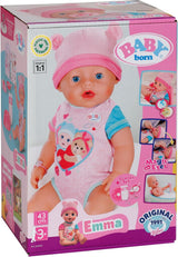 BABY Born Emma - babydukke 43 cm - 10 funktioner inklusive tilbehør og madras - Fungerer fuldt ud uden batterier - Velegnet til børn fra 3 år og derover