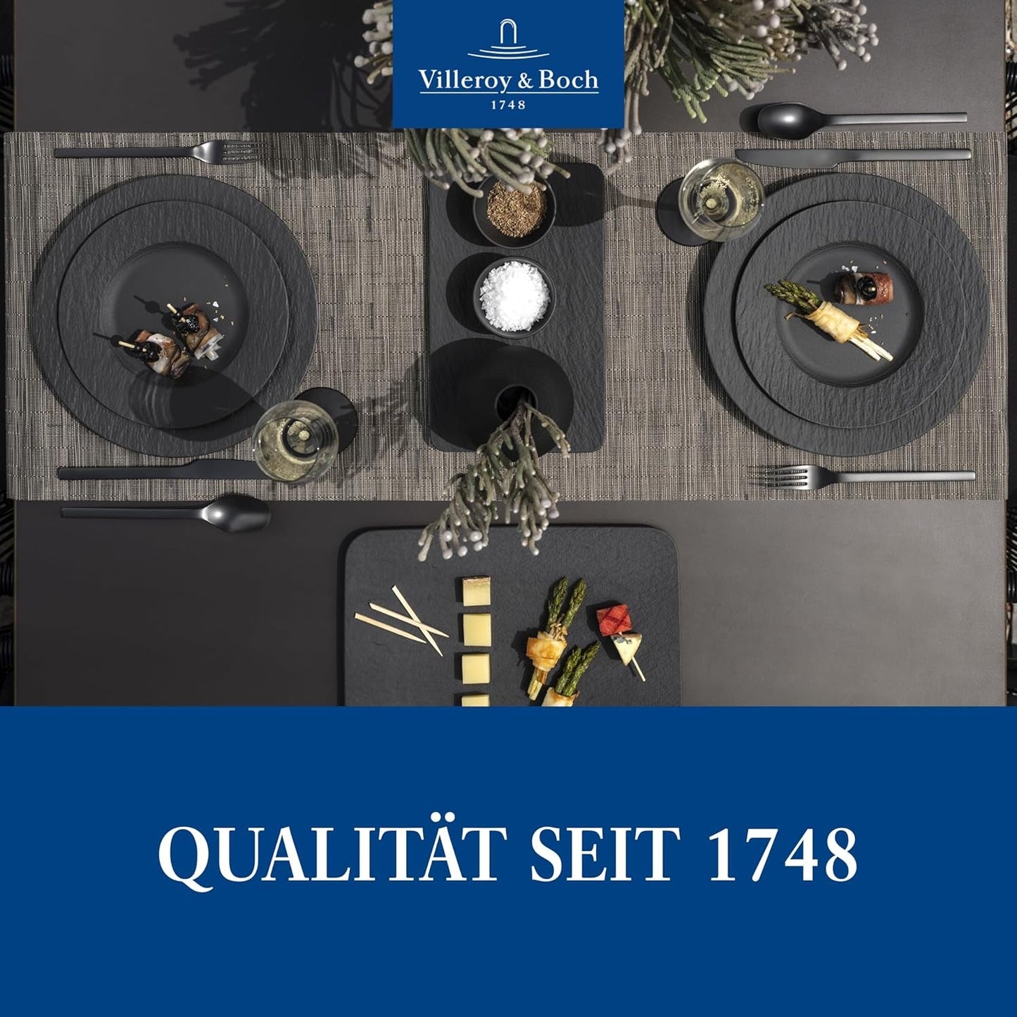 Villeroy & Boch Manufacture Rock Starter Sæt, 6 dele, sort, Tåler opvaskemaskine, Tåler mikrobølgeovn, Matsort Spisesæt, Spisestel, Bestik, Premium Porcelæn