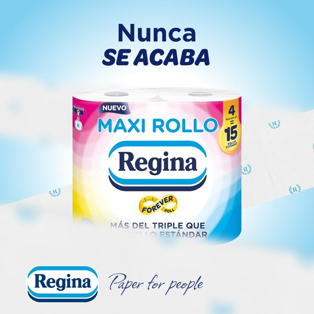 Regina Maxi Roll - 4 ruller toiletpapir, 500 2-lags ark pr. rulle, mere end tre gange en standardrulle, 60% genbrugsplastikemballage, 100% Fsc-certificeret papir