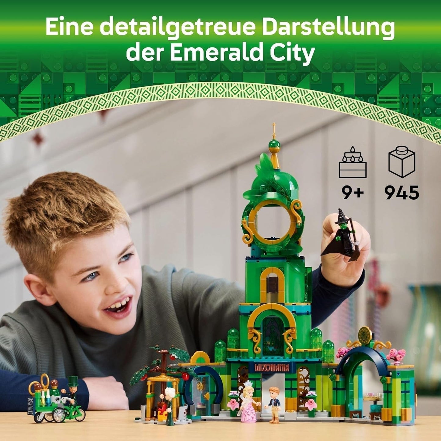 LEGO Wicked Velkommen til Emerald City tårnlegetøj, Glinda og Elphaba minidukker, gave til filmfans og piger og drenge fra 9 år, der elsker dukkehuse 75684 Byggesæt Besuche den LEGO-Store