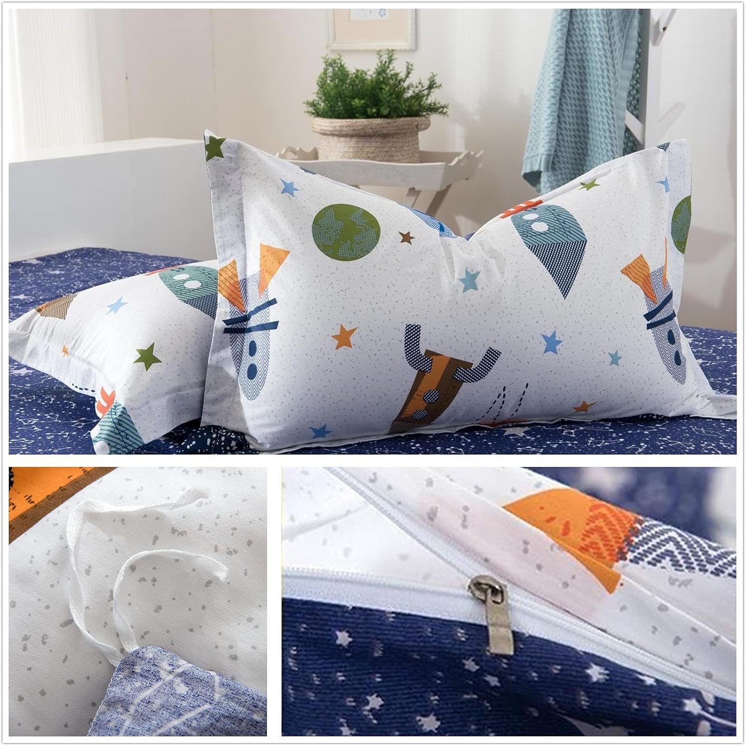 Børnesengetøj, raketter og planeter, vendbart design, bomuld Sengetøj - børn Naty Shop