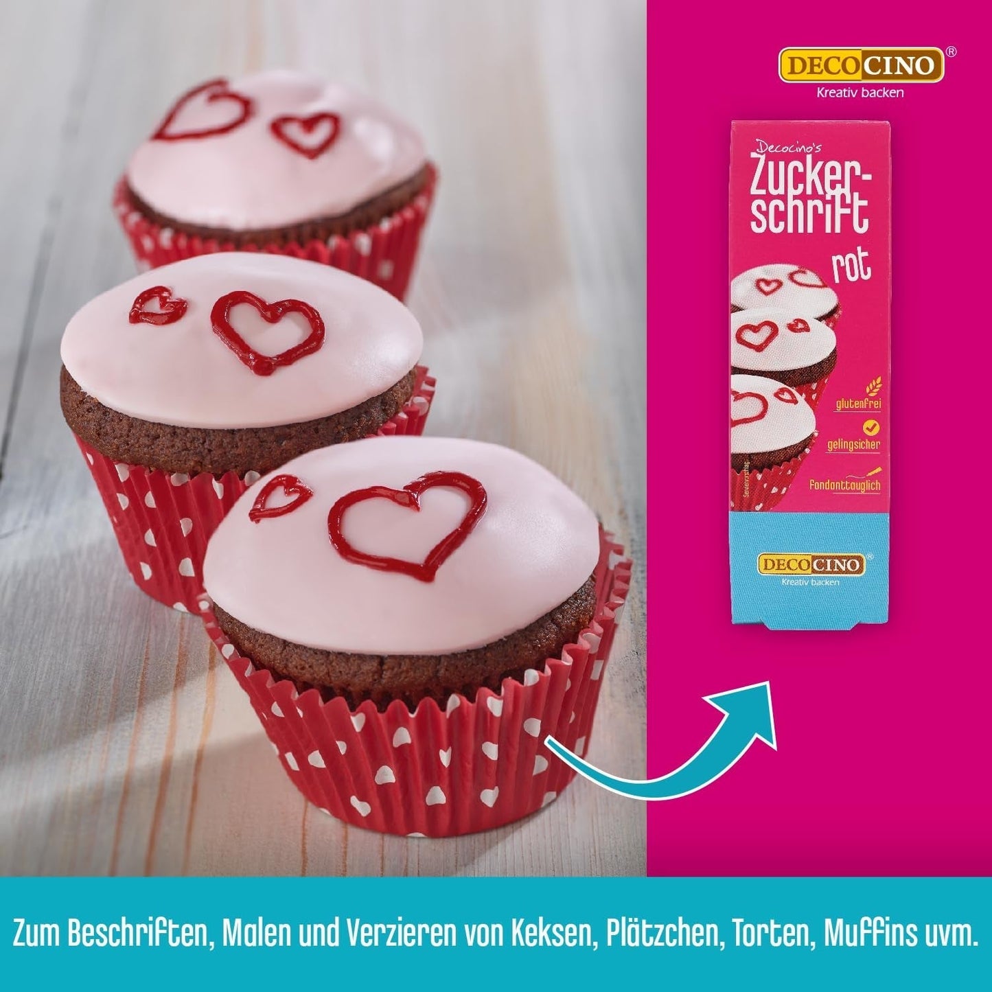 Decocino Red Sugar Lettering - Madfarvebogstaver - Praktisk rør til mærkning af fondant og glasur - Bagepynt til kager, kager og cupcakes! (Pakke med 2)