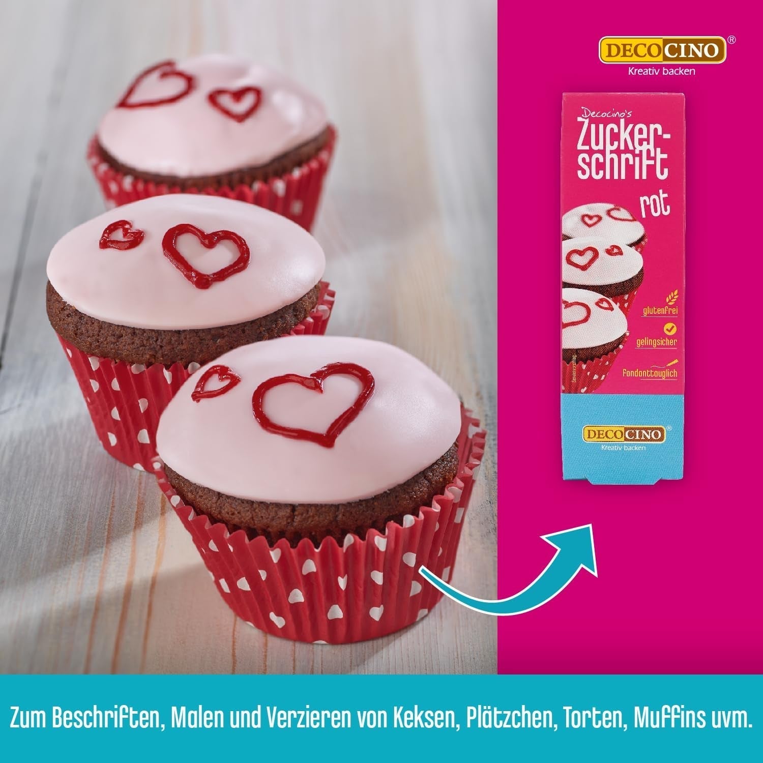 Decocino Red Sugar Lettering - Madfarvebogstaver - Praktisk rør til mærkning af fondant og glasur - Bagepynt til kager, kager og cupcakes! (Pakke med 2)