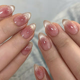 Moonglow korte magnetiske falske negle, pink mandelrød gradient glitter katteøje med lim, pink rød ombre glitter fototerapi kunstige negle til kvinder og piger