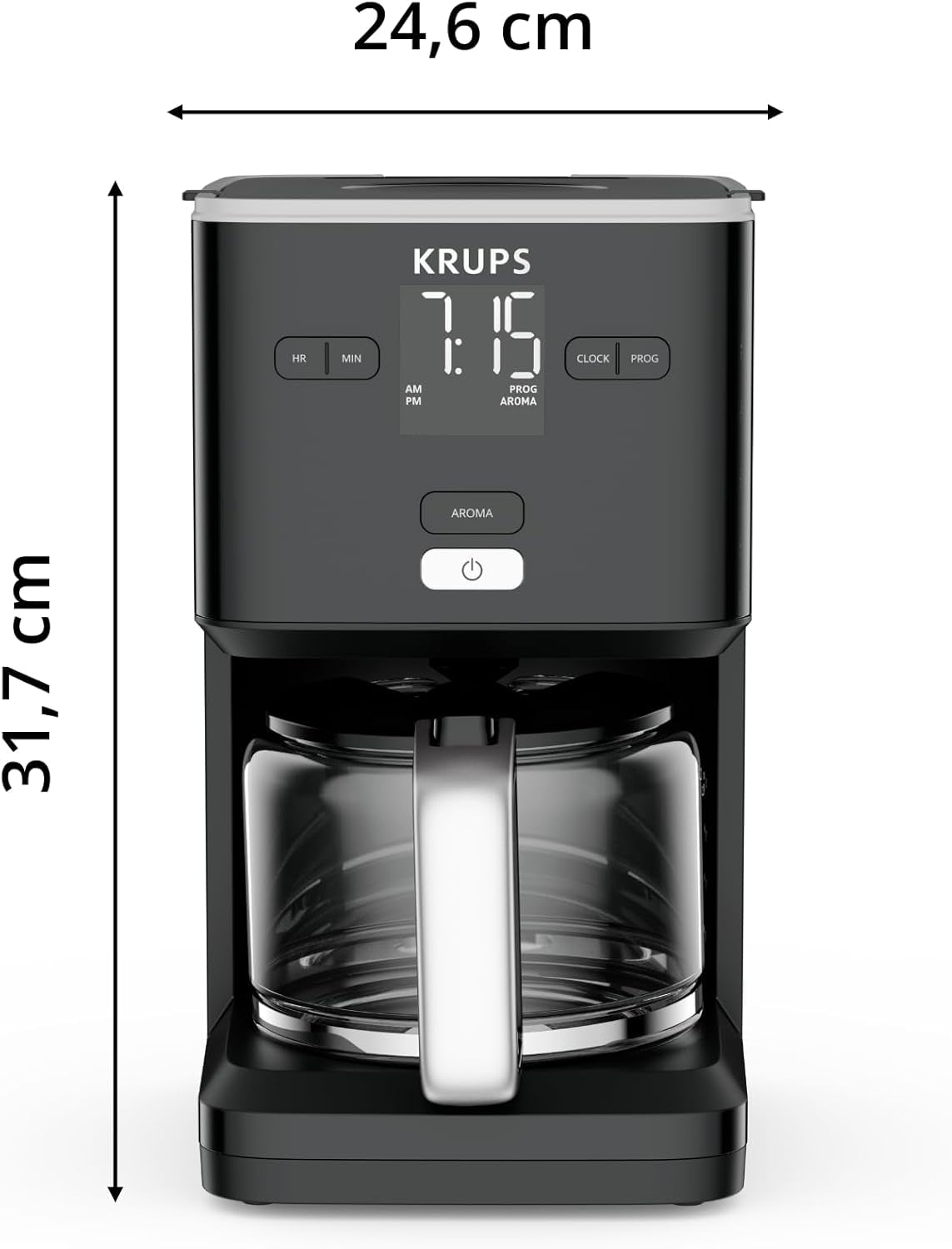 Krups Smart'n Light kaffemaskine med timer, til 1,25 liter filterkaffe, holde varm funktion, automatisk sluk, sort, KM600810