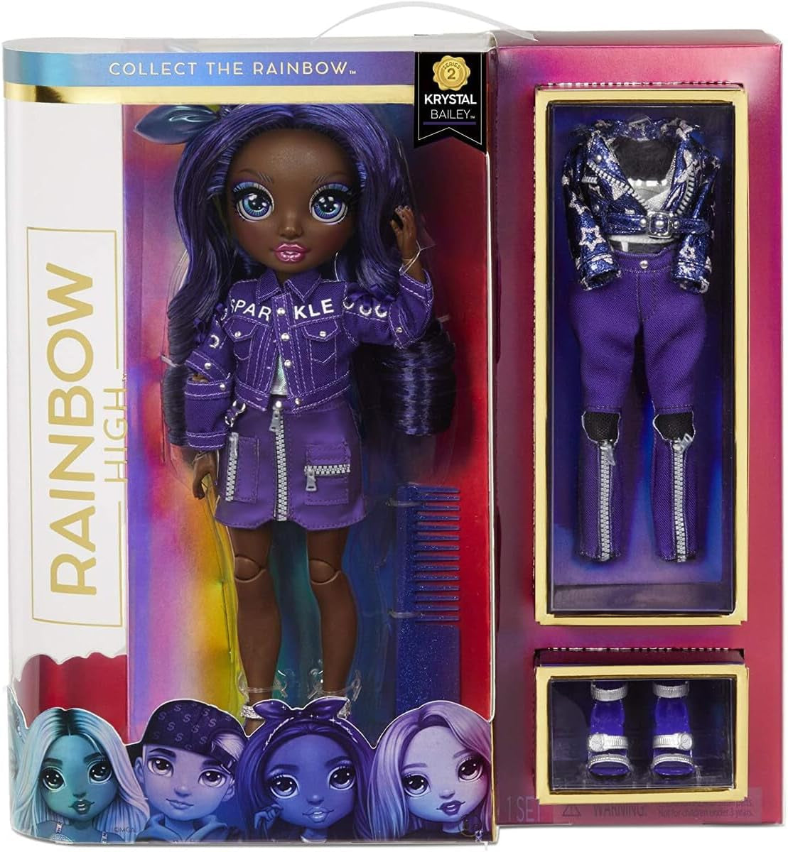 Rainbow High Fashion Doll - Kristal Bailey - Indigo Doll med 2 Deluxe Outfits - Inkluderer serie 2 dukketilbehør og stativ - Fantastisk gave til børn og samlere fra 6 år og opefter