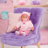 First Words dukke med søvnige øjne, taler 24 babylyde, med dukke og flaske, 38 cm, pink/striber Naty Shop Dolls