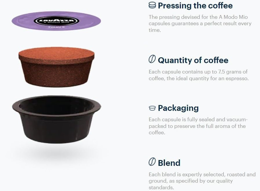 Lavazza, A Modo Mio Soave 256 Kaffeekapseln, für ene leichten og eleganten Espresso mit aromaticschen Noten von Blumen, 100% Arabica, Intensität 5/13, medium Röstung, 16 Packungen mit je 16
