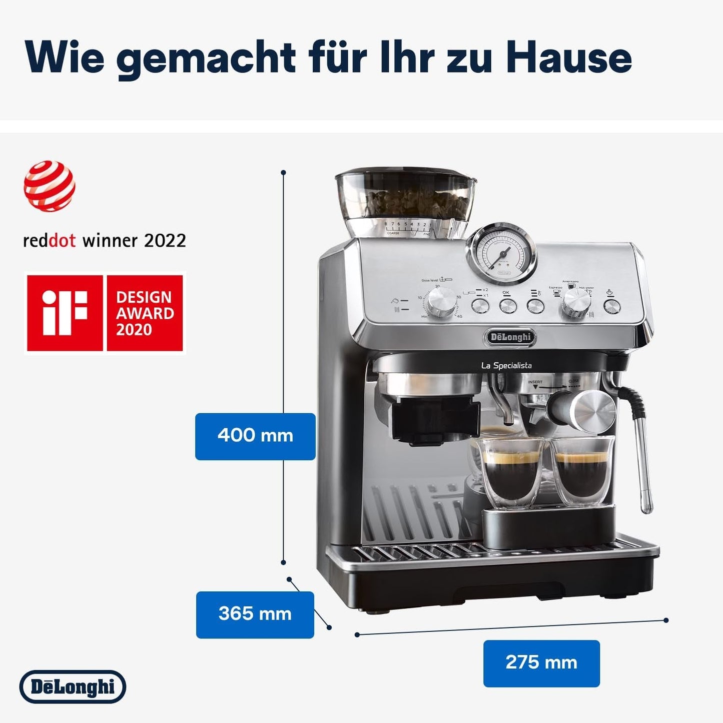De'Longhi La Specialista Arte EC9155.MB portafilter espressomaskine med kværn, 8 maleindstillinger, 15 bar tryk, 3 temperaturindstillinger, mælkeskummer, 1550W, 1,7L tank, rustfrit stål/sort, inklusive barista kit