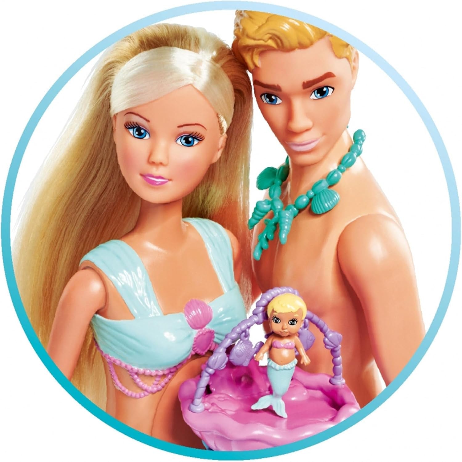 Simba 105733524 - Steffi Love Mermaid Family Gravid Havfrue Kevin Dukke med barneseng 29 cm modedukker Legedukker fra 3 år og opefter