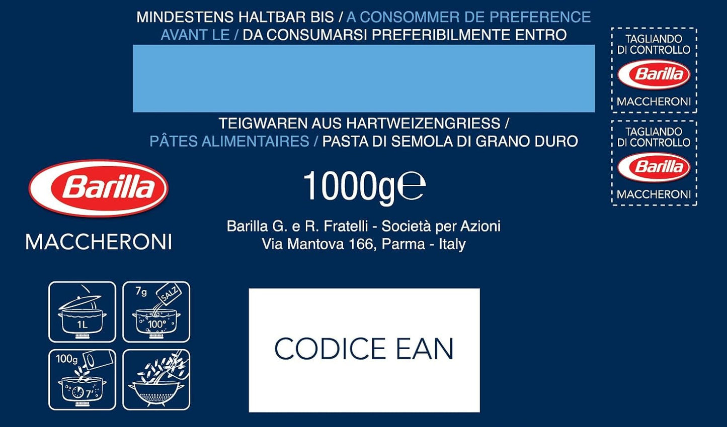 Barilla durumhvede pasta Maccheroni n. 44 – Pakke med 1 (1x1 kg)