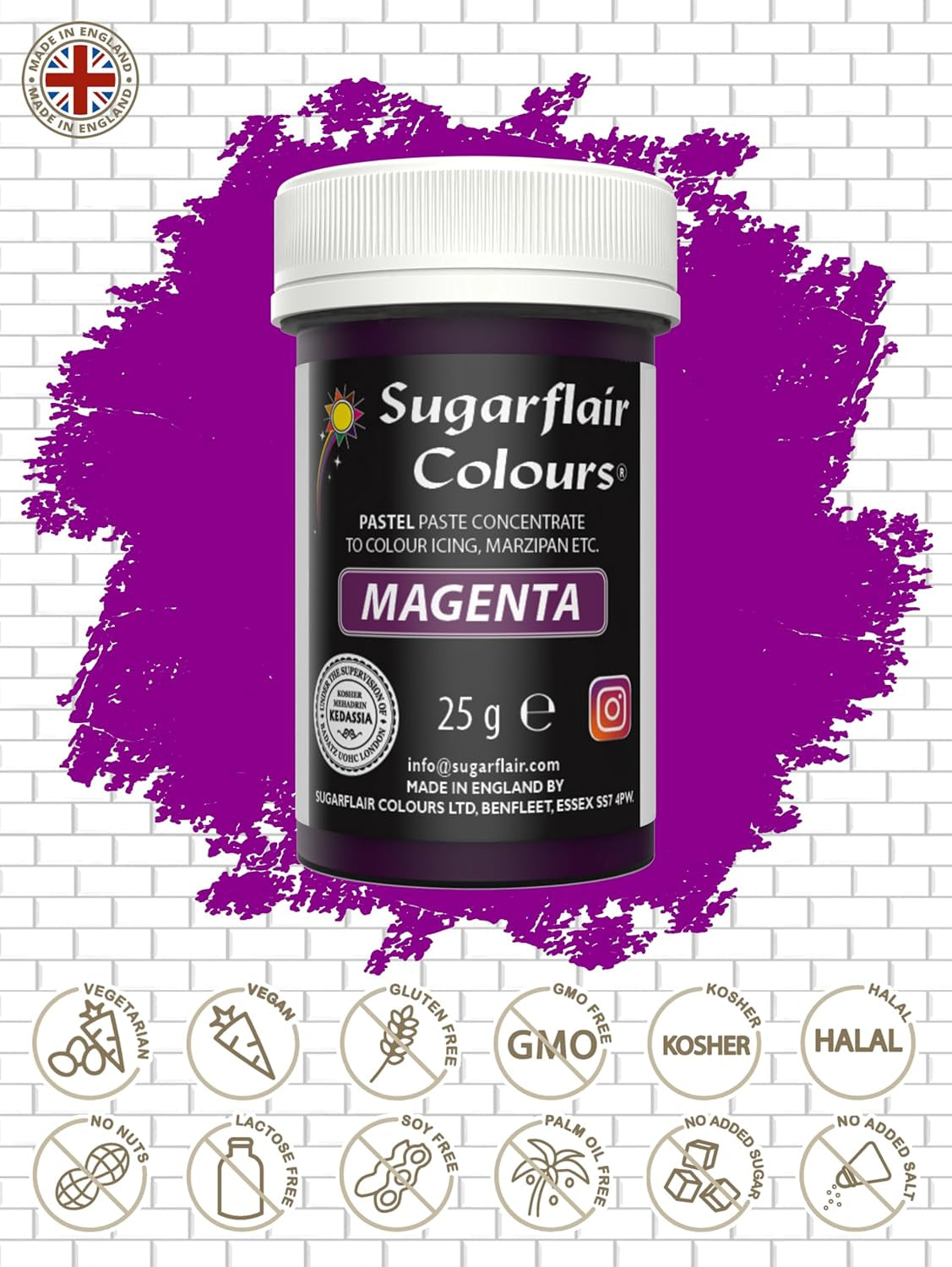 Sugarflair Pasta Madfarve Pastel Magenta, Madfarve til Pasta, Fondant og Marcipan, Spectral Concentrated Colors - 25g