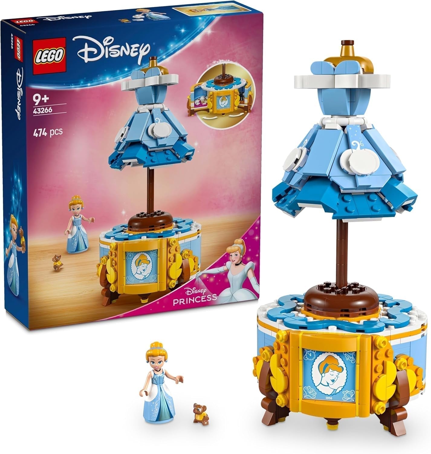 LEGO Ç€ Disney Princess Askepotkjole, legetøj til drenge og piger fra 9 år - inkluderer en kjolebøjle, en Askepot minidukke og en musefigur - Kreativt legesæt 43266 Byggesæt Beuche den LEGO-Store Standardtitel