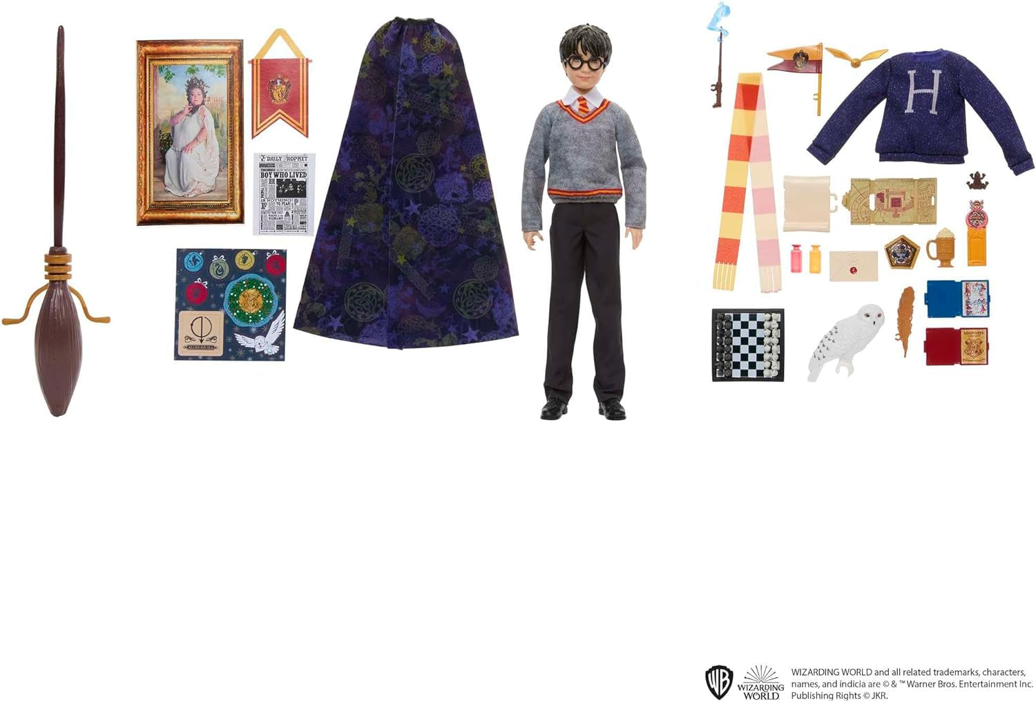 HARRY POTTER Gryffindor adventskalender - 24 historier, magiske overraskelser, Hogwarts fællesrum, naturtro ansigt, for fans fra 6 år og opefter, HND80 Naty Shop Dolls