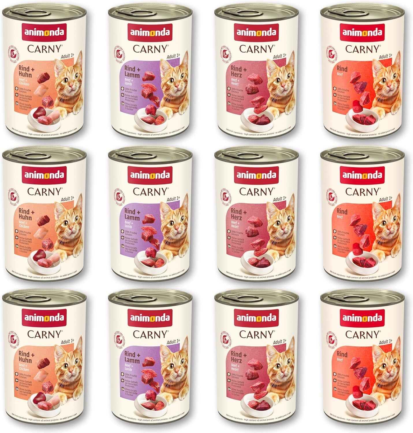 animonda Carny Adult Savory Variety (12 x 400 g), vådfoder til voksne katte, vådfoder med 100 % friske kødingredienser, kornfri og sukkerfri
