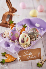 Heitmann Egg Dye Natural Dye Sæt, 3 Egg Dye Pulvere (gul, lilla, grå-blå), græspapir klistermærkeark