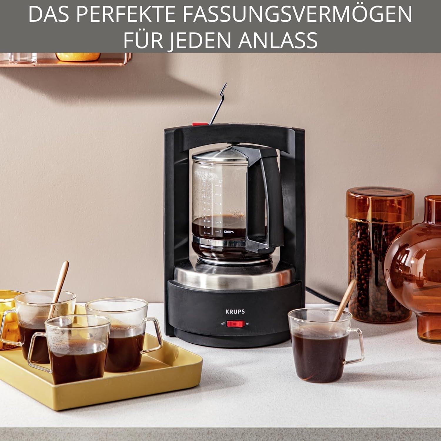 Krups T8 Filter Espressomaskine, 850 Watt, Auto Shut Off, 8-12 kopper, 1 L Kapacitet, Permanent Filter, Oplyst tænd/sluk-knap, Nem at bruge, Sort, KM4689