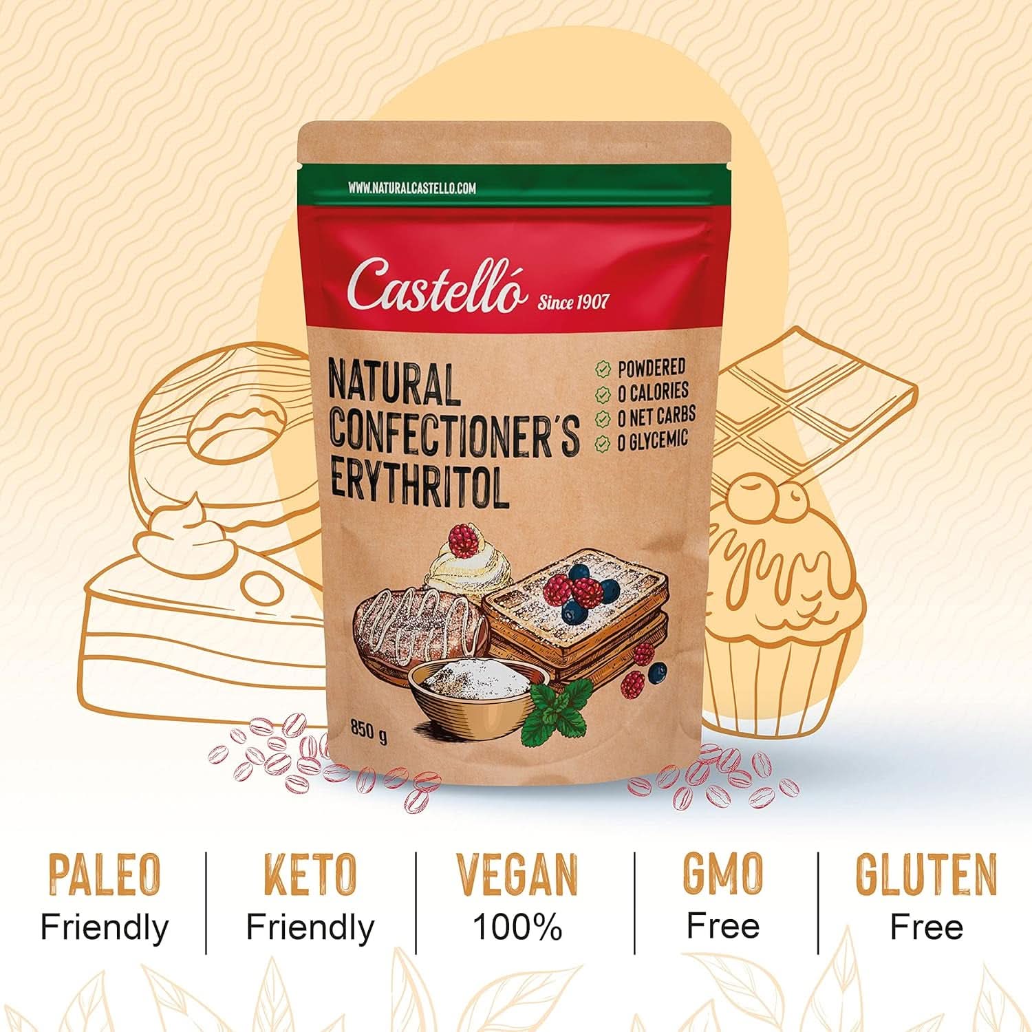 Naturlig erythritol - flormelis | 10G = 7G sukker, 850 gram Sweeteners Naty Shop