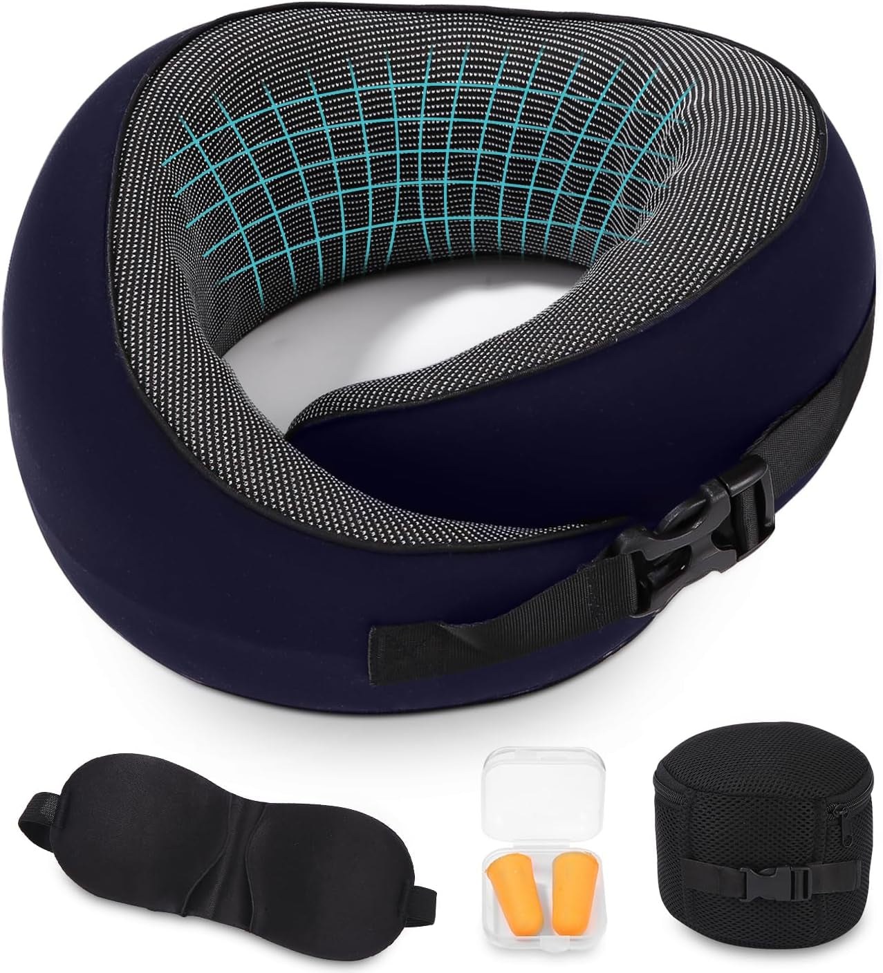 Flynakkepude, Memory Foam Rejsepude, Voksen Nakkepude, Justerbar vaskbar Flypude, Ergonomisk rejsepude (grå) Cervikal ortopædiske puder Naty Shop Navy