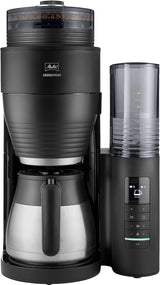 Melitta AromaFresh Therm Pro X - Espressomaskine med filter, integreret kværn, aftagelig vandtank, termokande i rustfrit stål og timerfunktion, til op til 8 kopper kaffe, sort/sølv