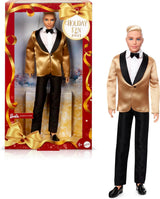 Barbie Signature 2025 Holiday Blonder Ken Modepuppe zum Sammeln in completem Anzug mit Goldener Jacke in Einer Verpackung zum Ausstellen und mit Puppenständer, JGK55