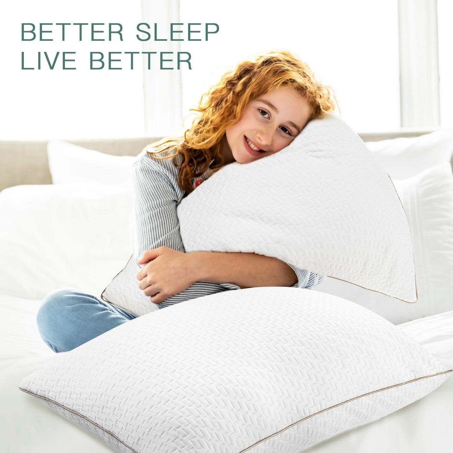 Bedstory pude, sovepude, 2 stk, allergivenlig, anti-støv pude, dun, alternativ kvalitet, sengepude til ryg, mave og sidesover, standard størrelse, vaskbar, 42 x 70 cm Naty Shop standard puder