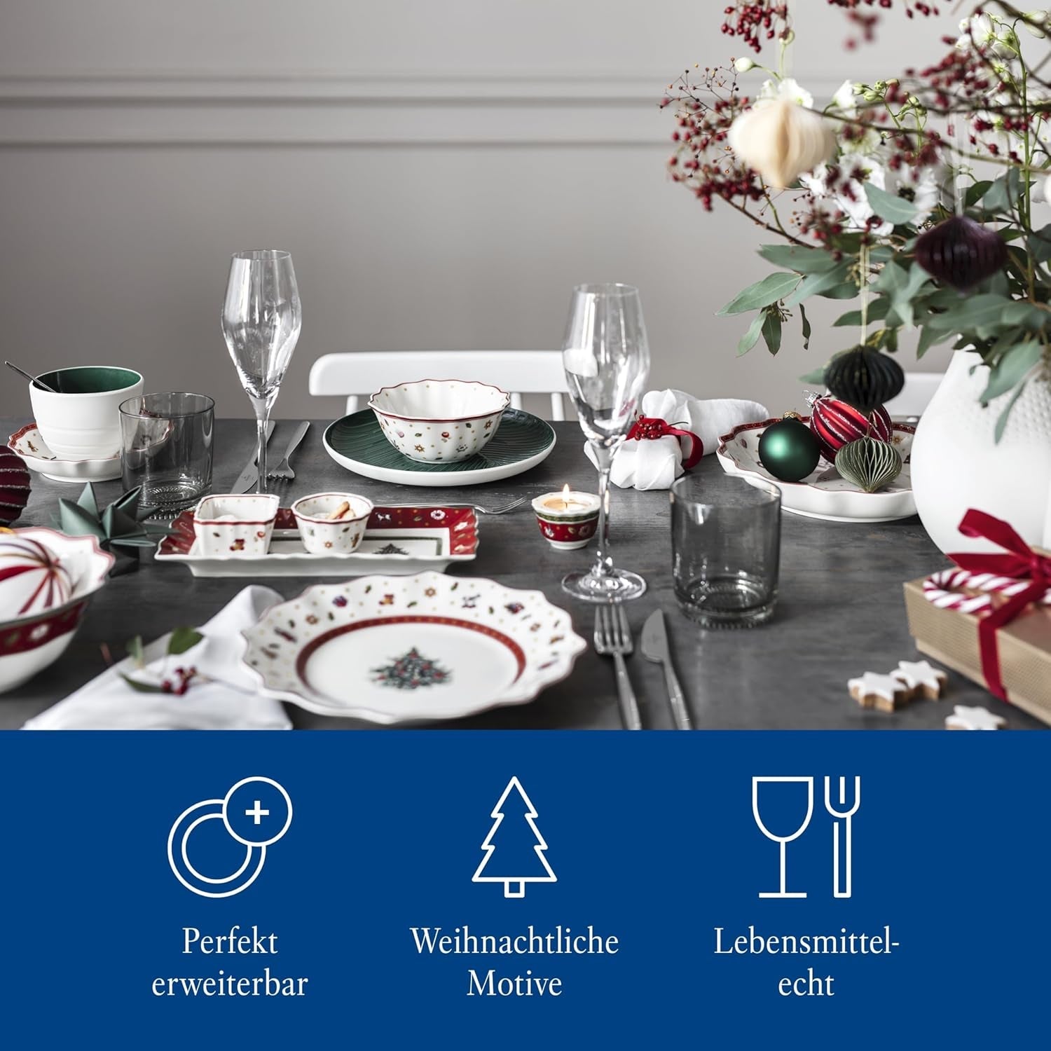 Villeroy & Boch - Toy's Delight saucesæt, 4 dele, serveringsfad med skåle, julesovssæt, legetøjsborddekoration, serveringsbakke, skåle, juleservice, premium porcelæn