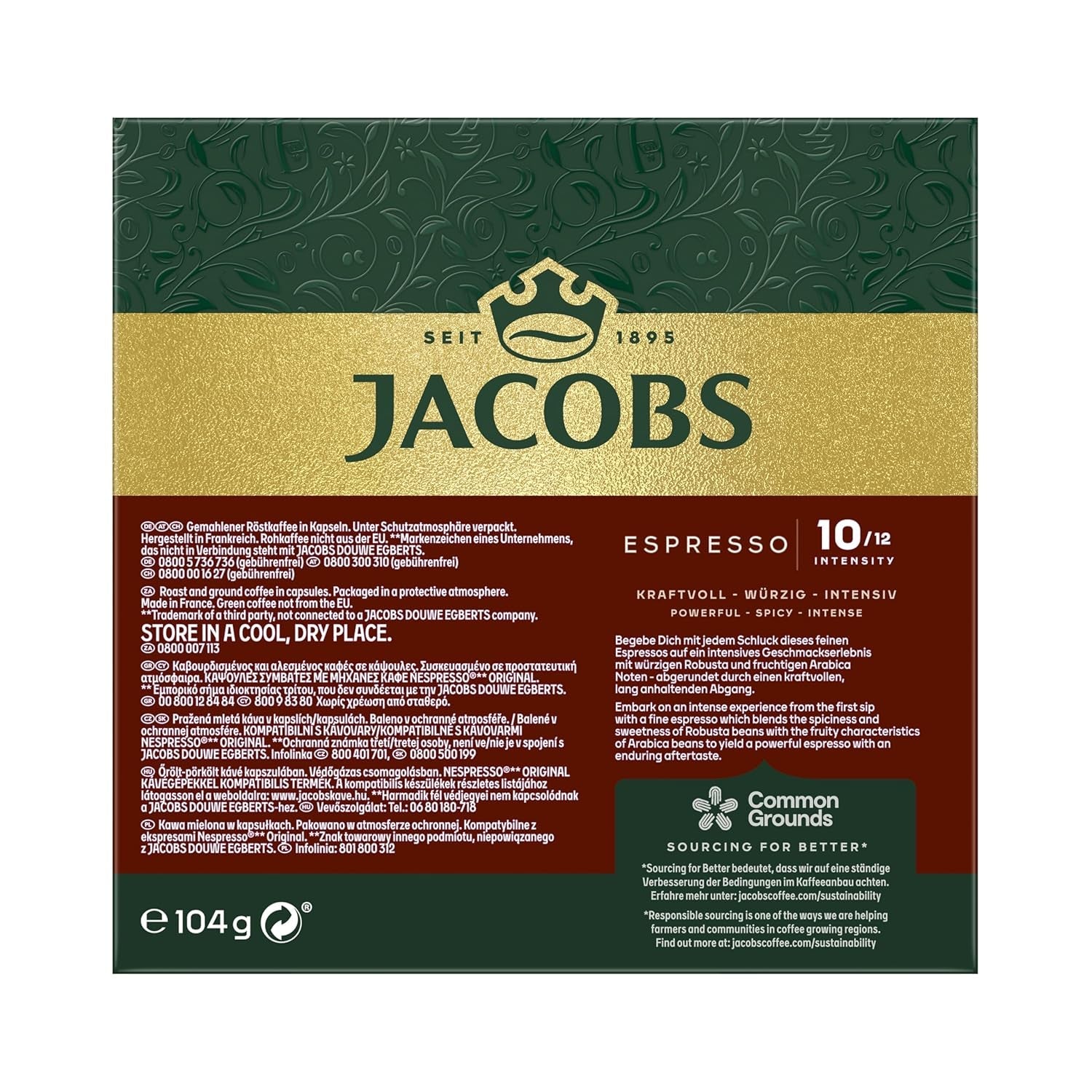 Jacobs Kaffeekapseln Espresso Intenso, Intensität 10/12, 10 x 20 Getränke, Nespresso* kompatibel Kaffee Kapseln, 200 Kapseln