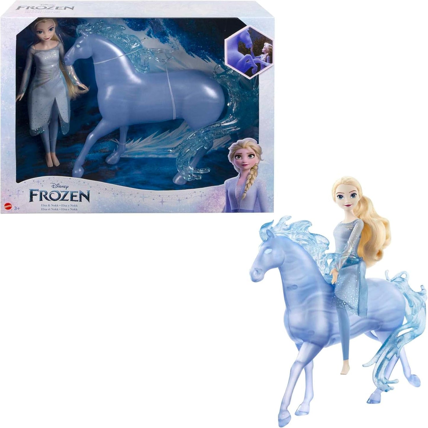 Mattel DISNEY Frosne Elsa og Nokk - Artikulerende Elsa-dukke, majestætisk Nokk-vandfigur, inspireret af den anden film, til børn fra 3 år og opefter, HLW58