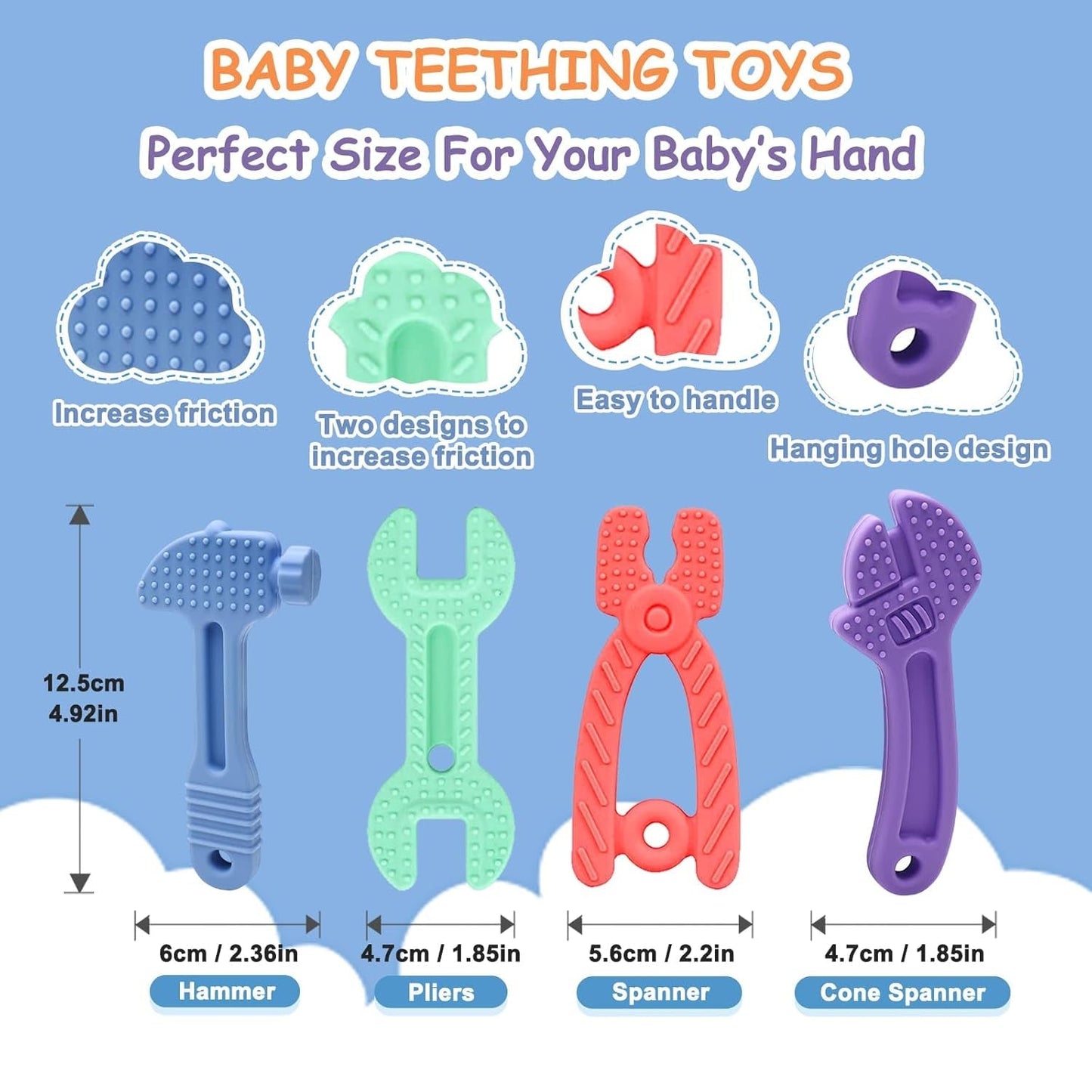 Babybitring [Original] - Silikone-bytringslegetøj, sej bidering, tandhjælp, BPA-fri | Legetøj, tilbehør og gaver til småbørn 3+ måneder | Pakke med 4