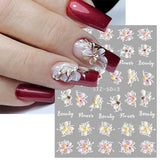JMEOWIO 3D Nagelsticker Frühling Blume Nail Art Sticker Selbstklebend Nagelaufkleber 5D Stereoskopisk Blumen Dekoration Nageldesign Tilbehør 4 Blatt