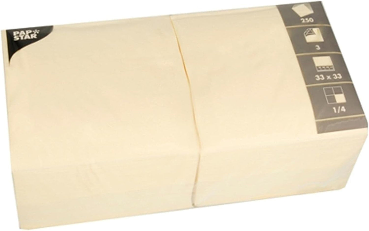 Servietter, 3-lags 1/4-fold 33 Cm X 33 Cm Creme Til enhver fest og fest. Antal: 250 stk