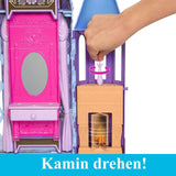 Mattel Disney Frozen - Castle Arendelle Dukkehus (60 cm+) med Elsa Doll, 4 legepladser og 15 stykker Disney Frozen II møbler og tilbehør, HLW61