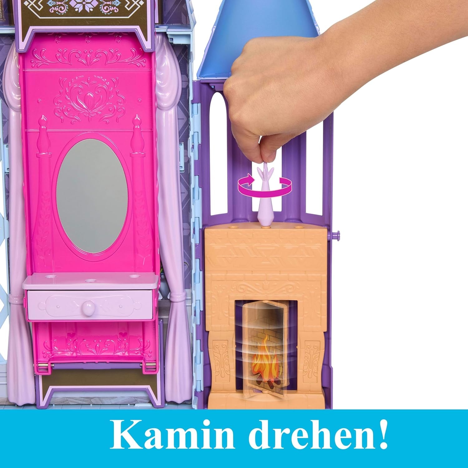 Mattel Disney Frozen - Castle Arendelle Dukkehus (60 cm+) med Elsa Doll, 4 legepladser og 15 stykker Disney Frozen II møbler og tilbehør, HLW61