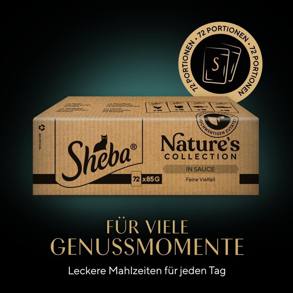 SHEBA Nature's Collection i sovs - højkvalitets våd kattefoder, fine varianter (MSC) i portionsposer - 72 x 85 g