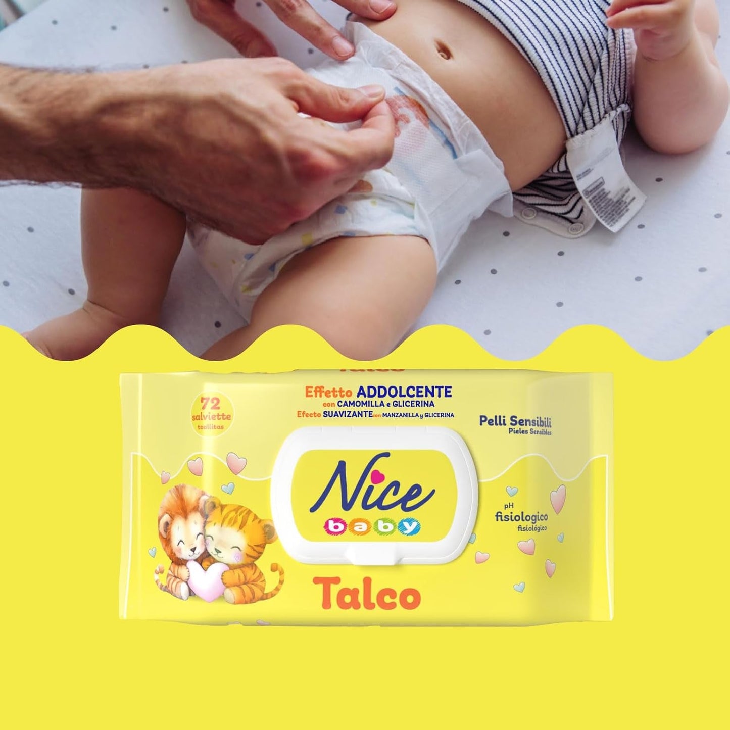 Pæne babyvådservietter 72 stk med låg Talkumduft Naturmaterialer Skånsom rengøring Baby 1 stk.