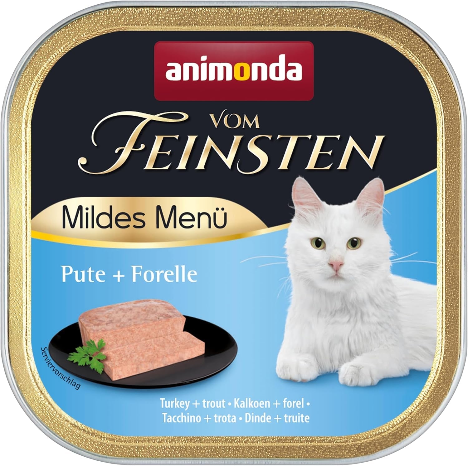 animonda vom Feinsten Mild Menu Mild Variety (32 x 100 g), kornfri, sukkerfri våd kattefoder, letfordøjeligt foder med kalkunkød