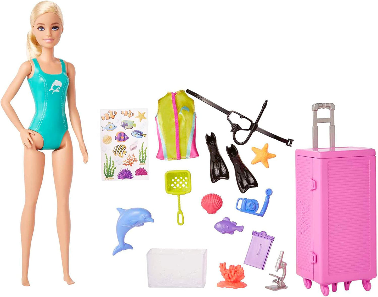 Barbie You Can Be Anything Series, Marine Biolog, 1x Dukke med Blondt Hår, Badedragt, Delfin, Tilbehør, Børnegave, Alder 3+ Legetøj, HMH26