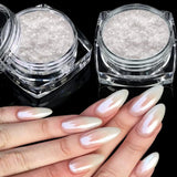 2 Schachteln Weiße Perle Chrom Nagelpuder - Transparent Aurora Ice Shimmer Chrome Pigment Pulver Für Nägel, Glaseret Donut Glitzerpuder Negle Spiegeleffekt-Glitter Nagelkunst-Pulver Für Diy-Salon